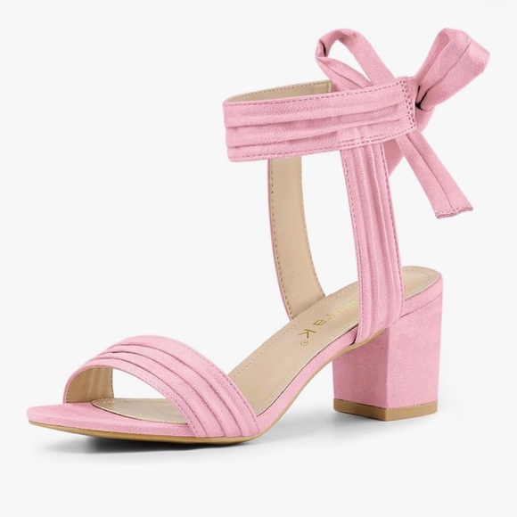 Allegra K Women's Open Toe Ankle Tie Back Block Heels Sandals Sz 7.5 Light Pink - Picture 1 of 10
